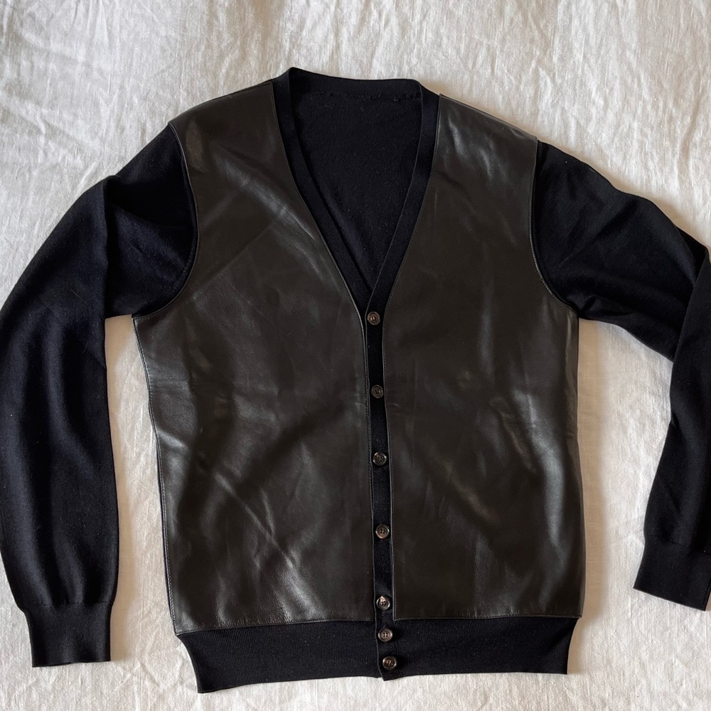 DSquared2 leather panel black wool cardigan small